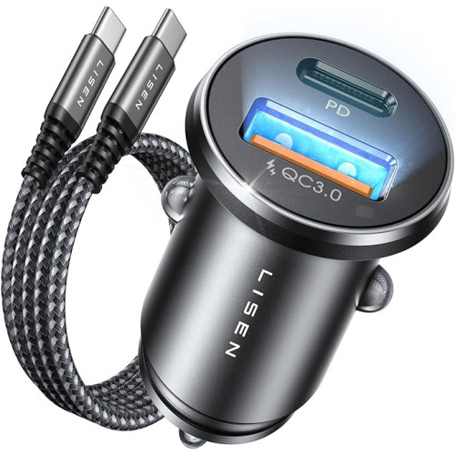 Lisen autós USB töltő + USB Type-C kábel