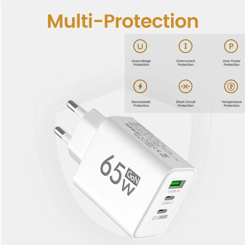 PD 65W USB C  gyorstöltő adapter