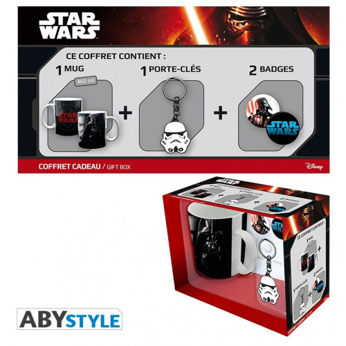 Star Wars - Darth Vader bögre + Trooper kulcstartó + 2db kitűző ajándékcsomag (bontatlan)